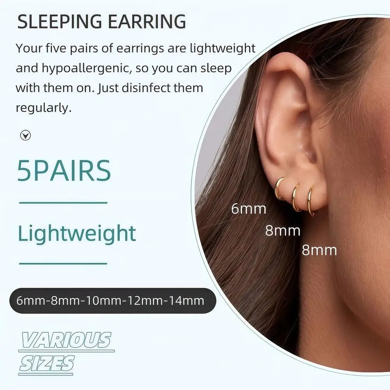 5-Piece Gold-Plated Huggie Hoop Earring Set
