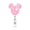 Pink glitter Mickey Mouse themed anime Christmas nurse badge reel with retractable ID holder