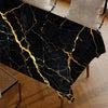 Black gold marble waterproof tablecloth featuring intricate gold veining on a dark fabric.