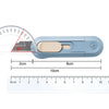 Helles blaues Präzisions-Mini-Papiercutter mit 60-Grad-Messung und Abmessungen.