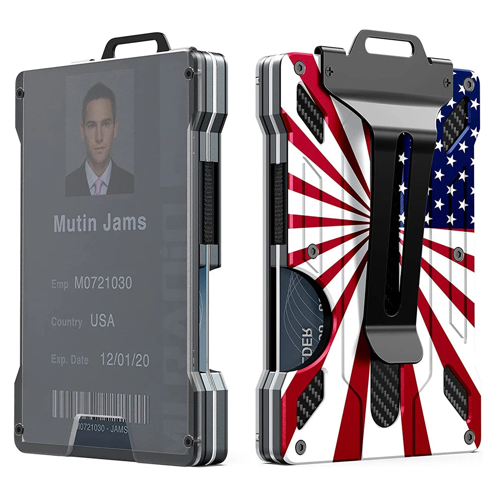 Slim Aluminum RFID Blocking Wallet with ID Window and Money Clip