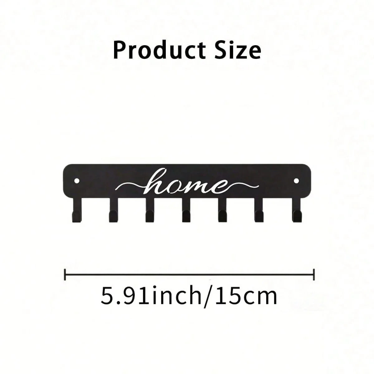 A black rustic iron wall hook with the word home engraved on it, measuring 5.91 inches or 15cm.