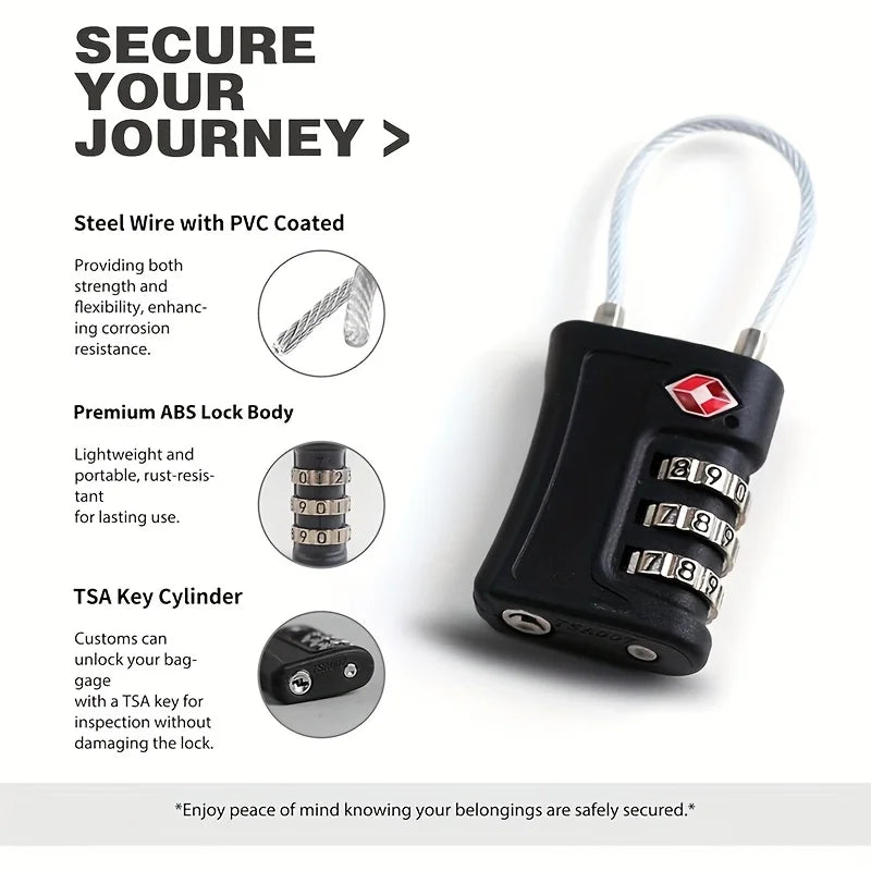 TSA-Approved 3-Digit Combination Travel Lock - Durable Zinc Alloy Luggage Lock