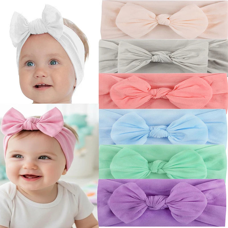 Baby Girl Cotton Headbands with Bows (Set of 3, 4, 6, or 12)