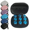 A portable insulin and peptide vial storage case shown with various colored covers and multiple clear storage compartments.