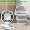 White collapsible bucket with a carry handle shown in various forms and sizes.