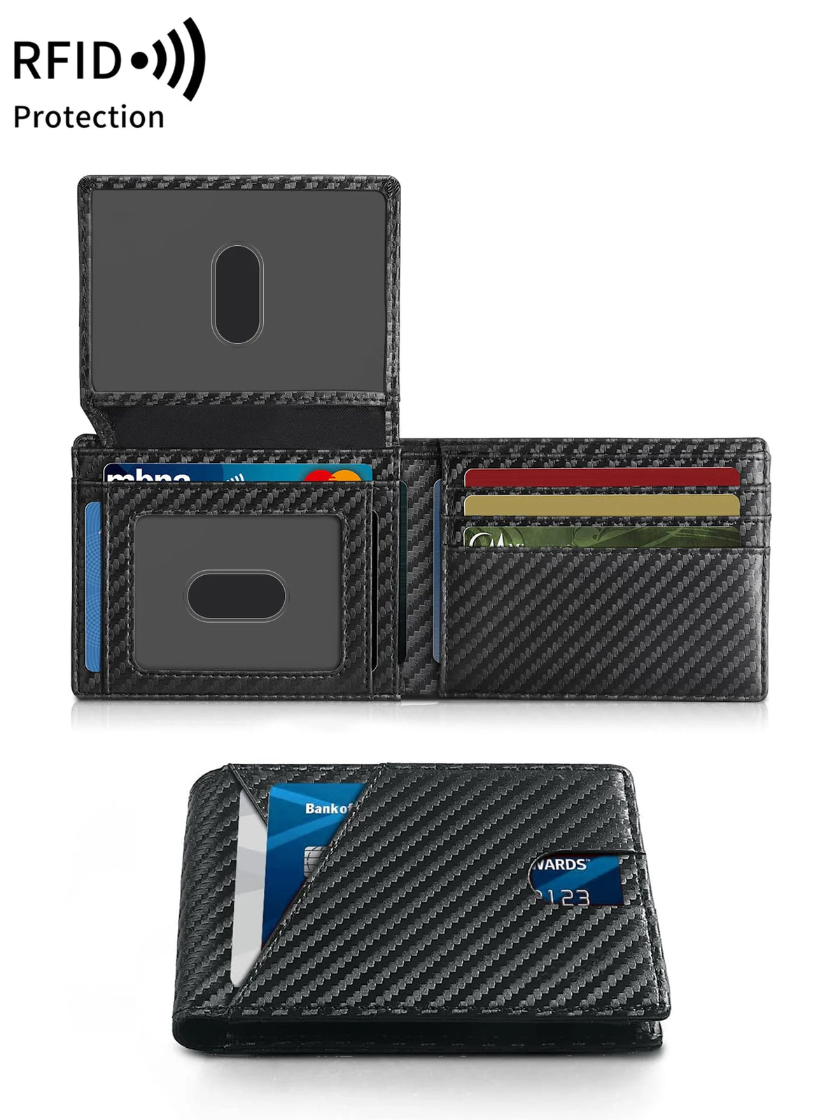 RFID Blocking Ultra-Thin Bifold Wallet with ID Windows
