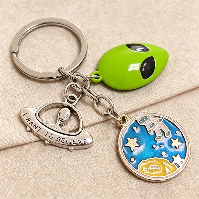 Space Explorer Enamel Keychain – UFO & Astronaut Design