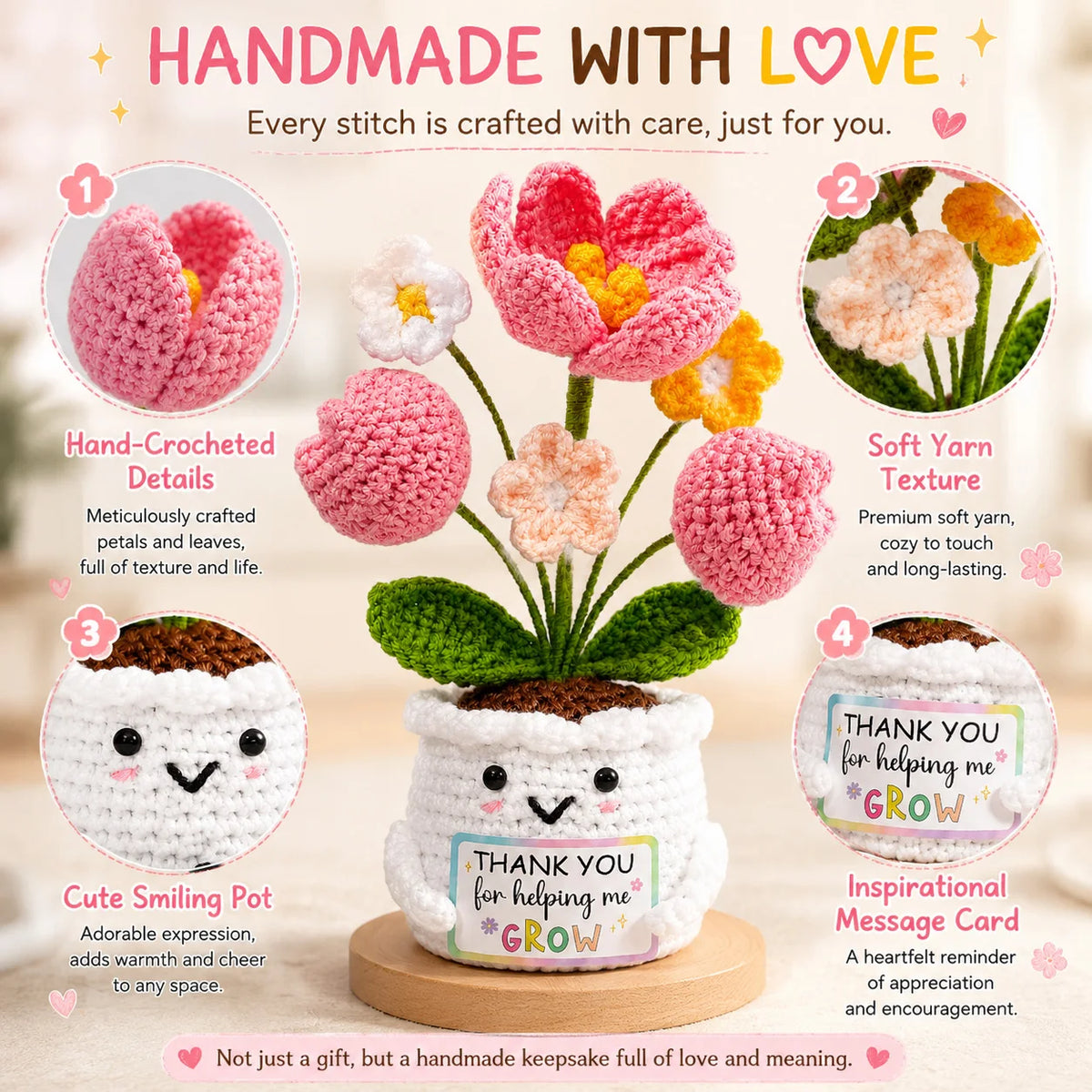 Handmade Crochet Amigurumi Doll with Love and Encouragement