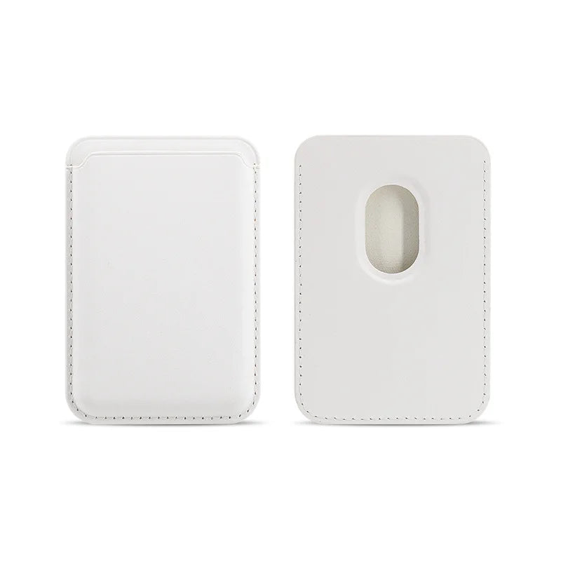 A white premium leather wallet case with a cutout for a card or ID.