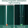 Close-up of dark green magnetic curtain clips demonstrating tight shading and light leakage prevention.