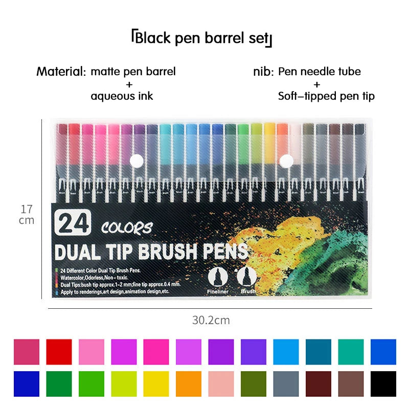 Dual Tip Watercolor Art Markers - 12 Color Set