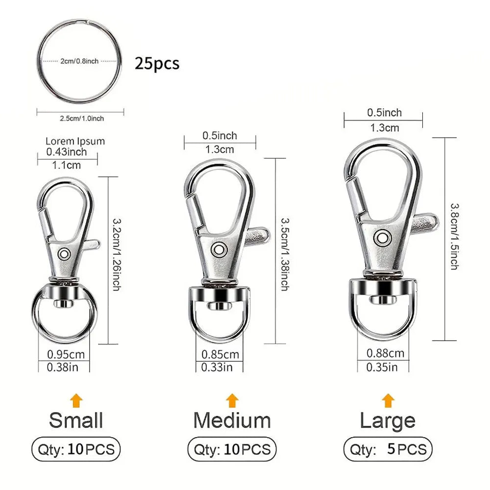 Swivel Snap Hooks with Key Rings – 50-Piece Metal Claw Clasps in Mixed Sizes