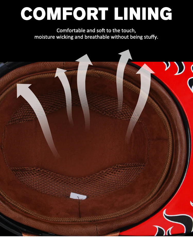Close-up view of a brown leather helmet lining showing comfort and moisture-wicking features.