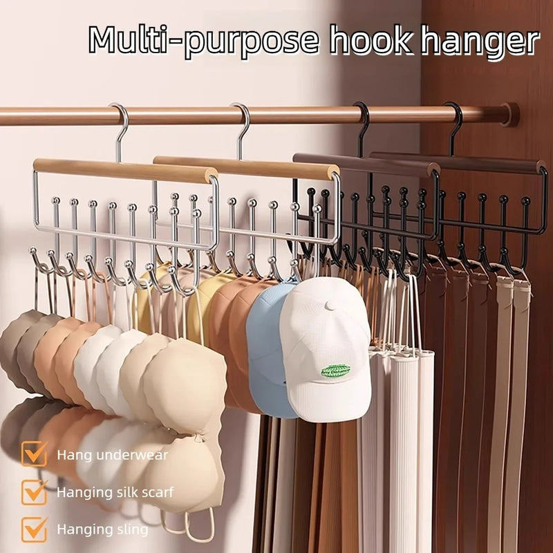 Wall-Mounted 8-Hook Organizer Rack (Iron & Wood)