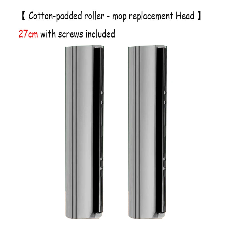 A silver cotton-padded roller replacement mop head with screws included, shown from the side.