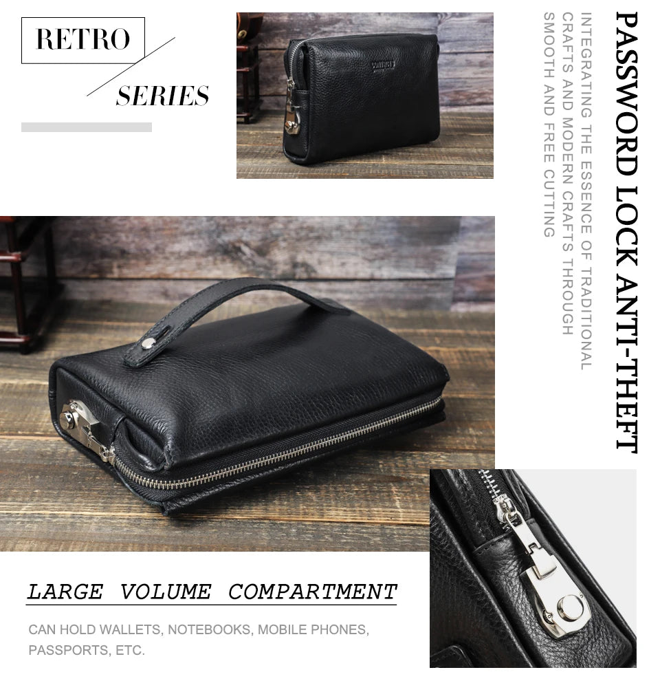 Men's Full-Grain Leather Clutch with Password Lock