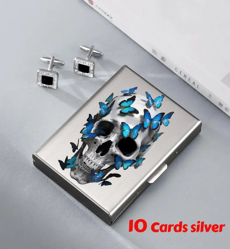 Skull Print Stainless Steel Credit Card Holder Wallet