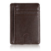 A dark brown slim leather wallet with a fold-over design.