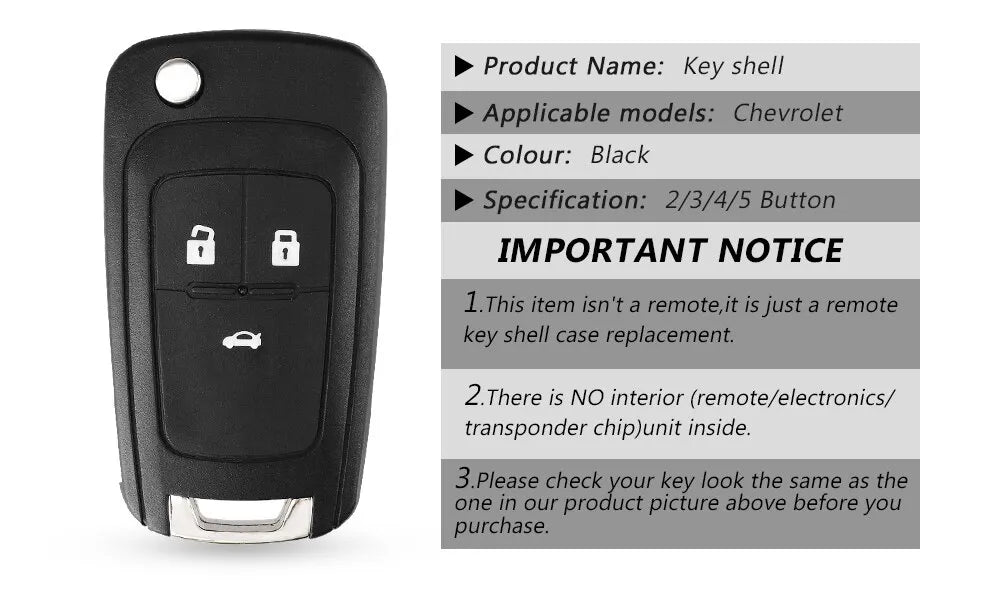 Flip-Style Replacement Key Shell for Select Chevrolet Models