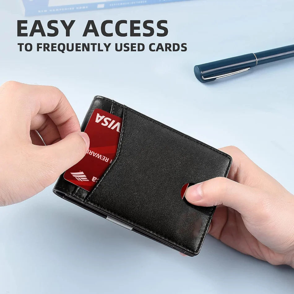 Slim RFID-Blocking Carbon Fiber Leather Wallet