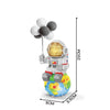 A set of luminous astronaut moon micro building blocks featuring an LED light and a spherical Earth design.
