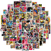 A vibrant collage of artistic stickers featuring various faces, abstract designs, and colorful patterns.