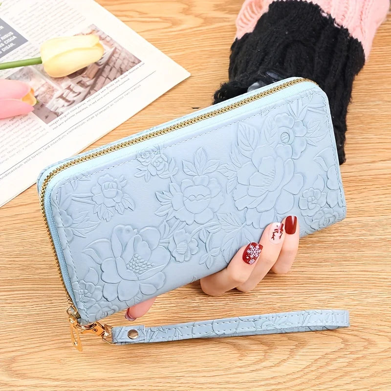 Portefeuille en PU cuir floral embossé