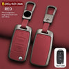 Red shell and key chain with a leather cover showing before and after effects.