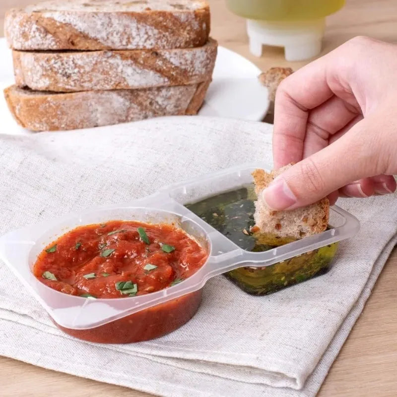 Récipients à sauce à double compartiment avec couvercles sécurisés