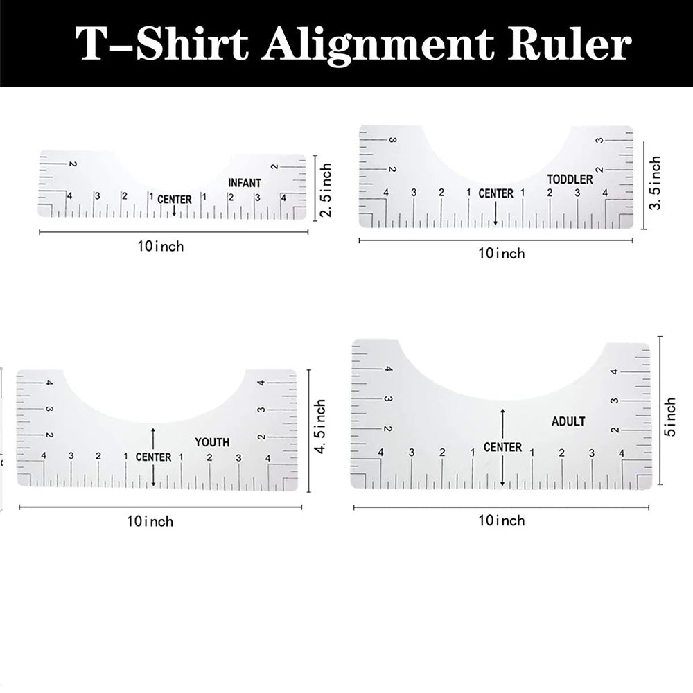 T-Shirt Alignment Ruler Set with Size Guide for Perfect Placement