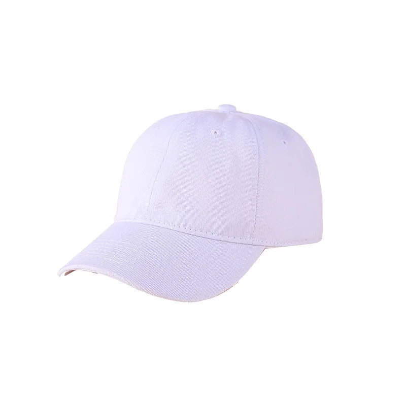 A white classic cotton dad hat shown from the side.
