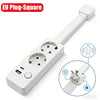 A white EU plug-square rotating wall outlet extender with multiple power sockets and a USB port.
