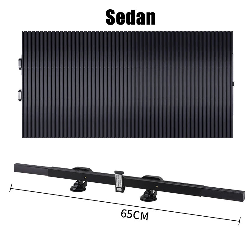 Black retractable car windshield sunshade for sedan vehicles