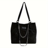 Black crystal-embellished chain shoulder bag with a long silver chain detail