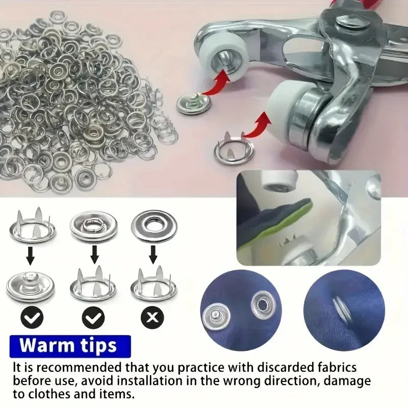 Snap Fastener Kit with Pliers – 400-Piece Metal Buttons