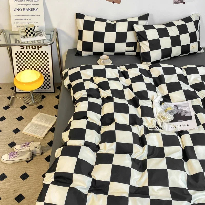 Black and White Plaid Duvet Cover Set with Pillowcases