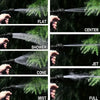Demonstration of an expandable garden hose with adjustable high-pressure nozzles creating flat, center, shower, cone, mist, a