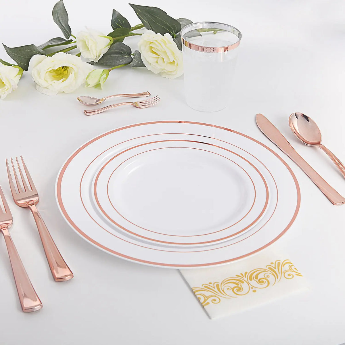 Elegant White Plastic Plates with Gold Rim