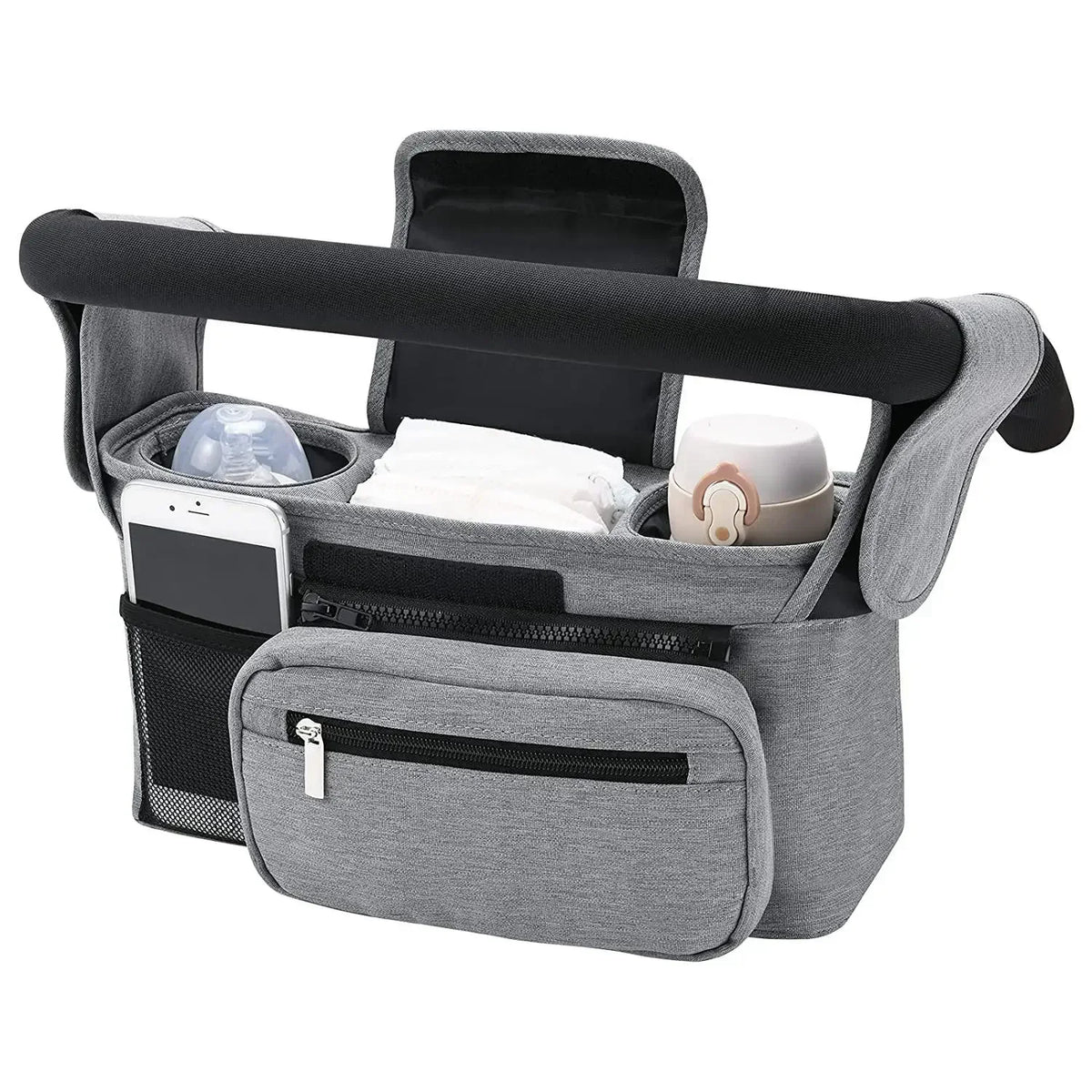 Universal Stroller Organizer with Insulated Cup Holders and Detachable Phone Bag