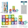 A set of magnetic alphabet and number building blocks with a storage box showing various letters and numbers.