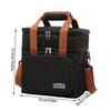 Black insulated lunch bag with brown straps and double-layer compartments