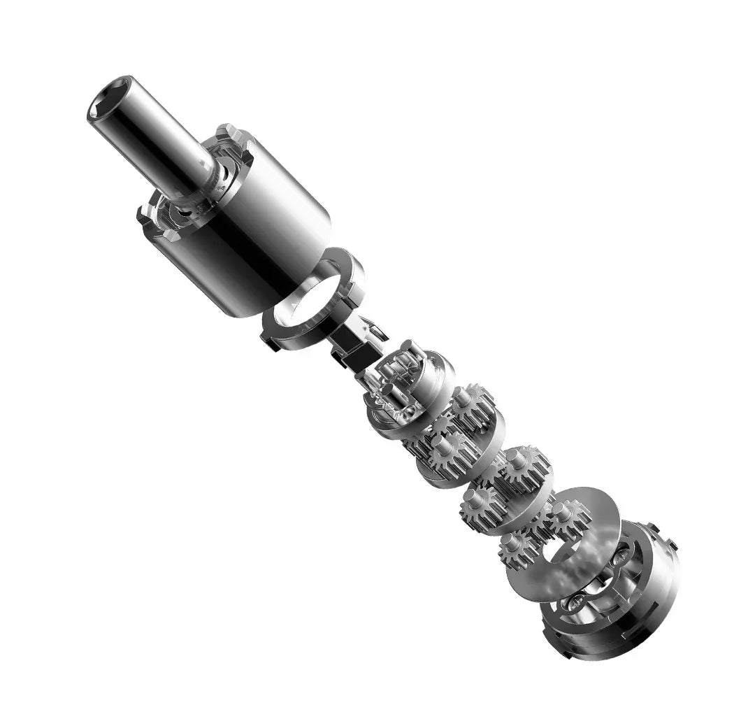 A close-up view of a SmartPicks electric screwdriver with dual mode and LED light, showing the shaft and various attachments.