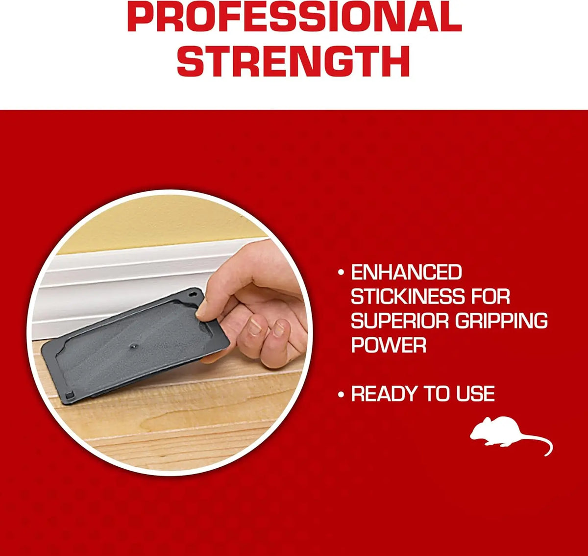 A hand is gripping a black glue trap, demonstrating its enhanced stickiness for superior gripping power.
