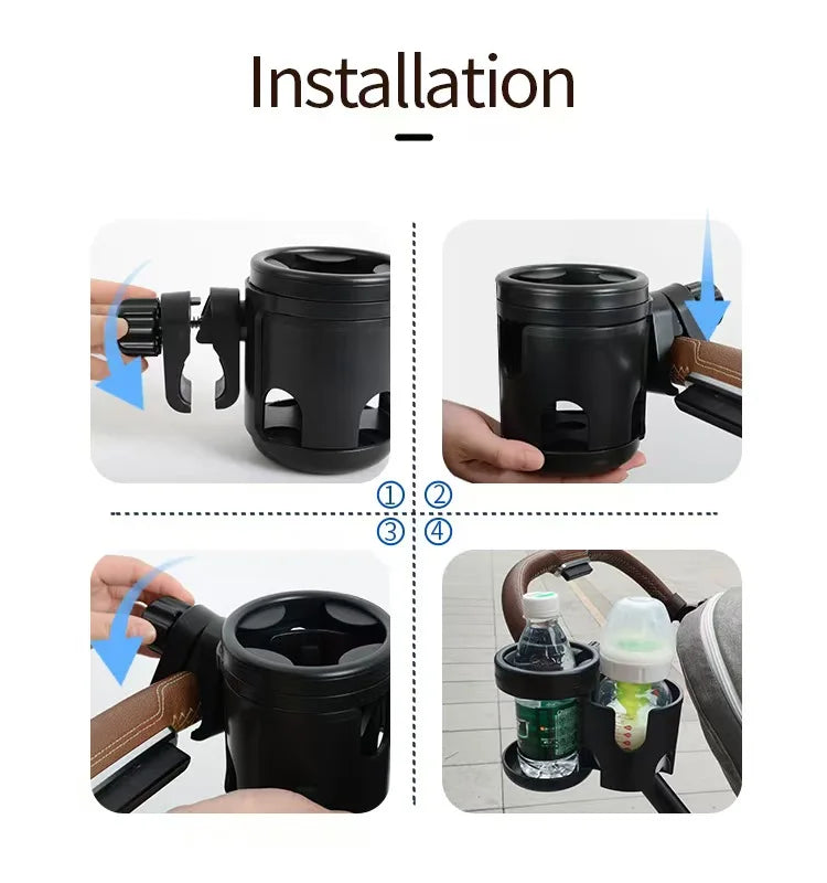 2-in-1 Rotating Cup and Phone Holder for Strollers