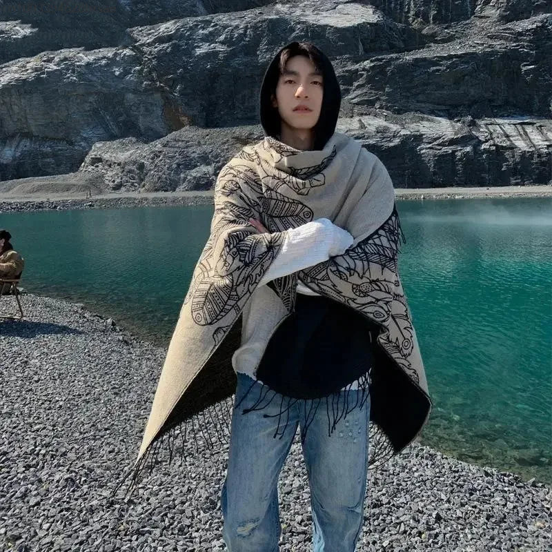 Men's Vintage Fringe Cape Coat
