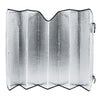 Foldable car windshield sun visors for front and rear, silver metallic finish.