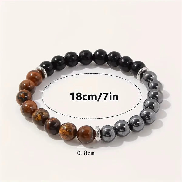 Bracelet élastique en pierres noires et brunes, mesure 18 cm (7 pouces).