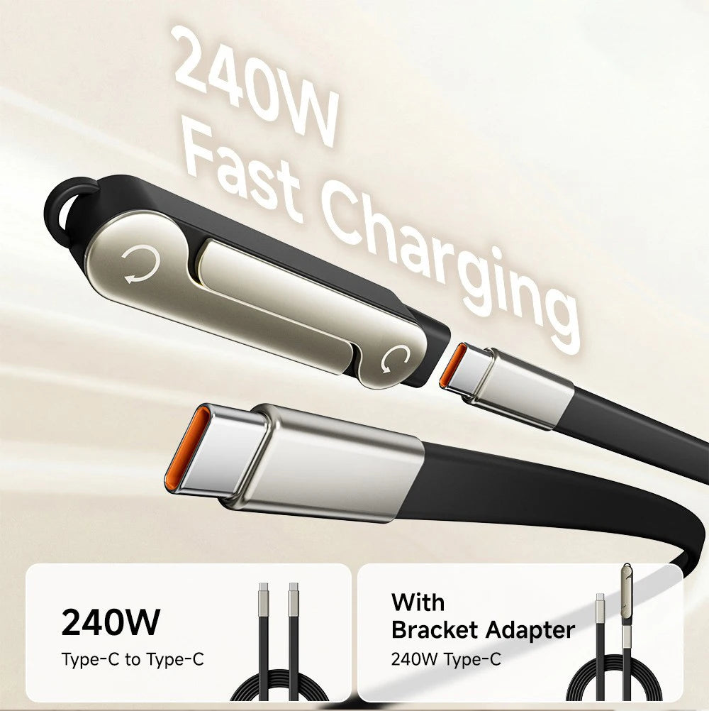 USB-C to USB-C Adapter with Foldable Phone Stand – 240W Fast Charging & Data Transfer
