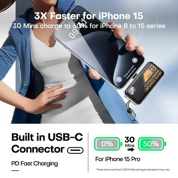 Compact 5000mAh Power Bank with Built-in USB-C Cable